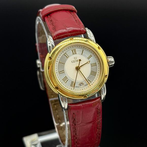 Gevril Red Leather Band 18k Stainless Steel Women’s Watch #1315 - Picture 6 of 12